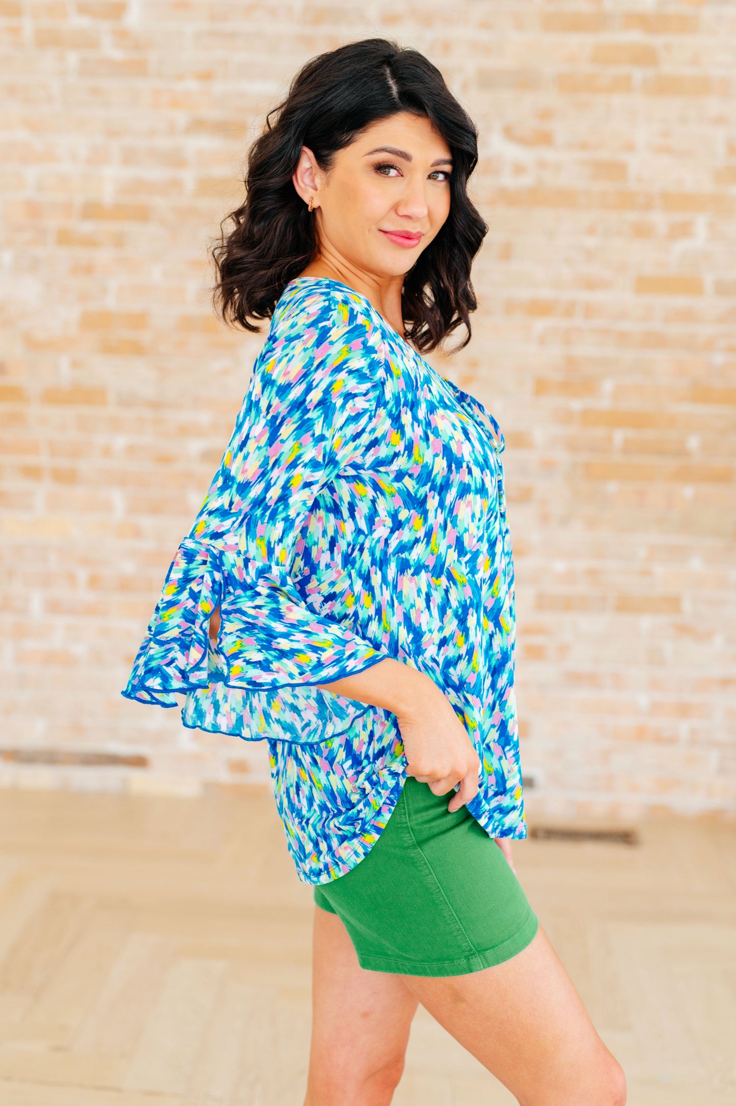 Bell Sleeve Top in Royal Brushed Multi