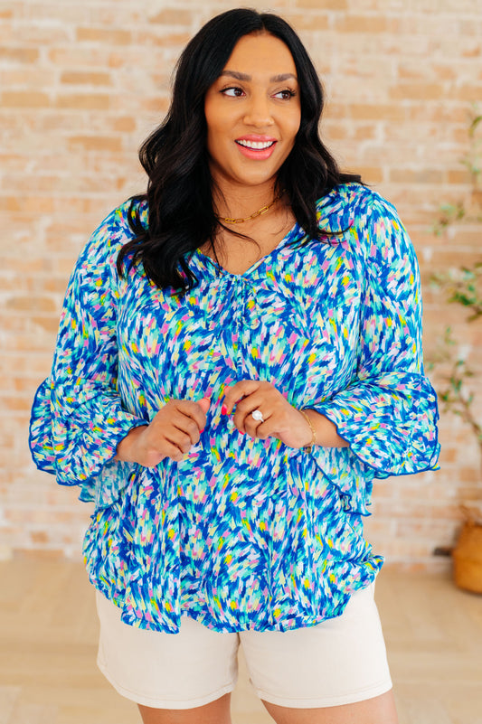 Bell Sleeve Top in Royal Brushed Multi