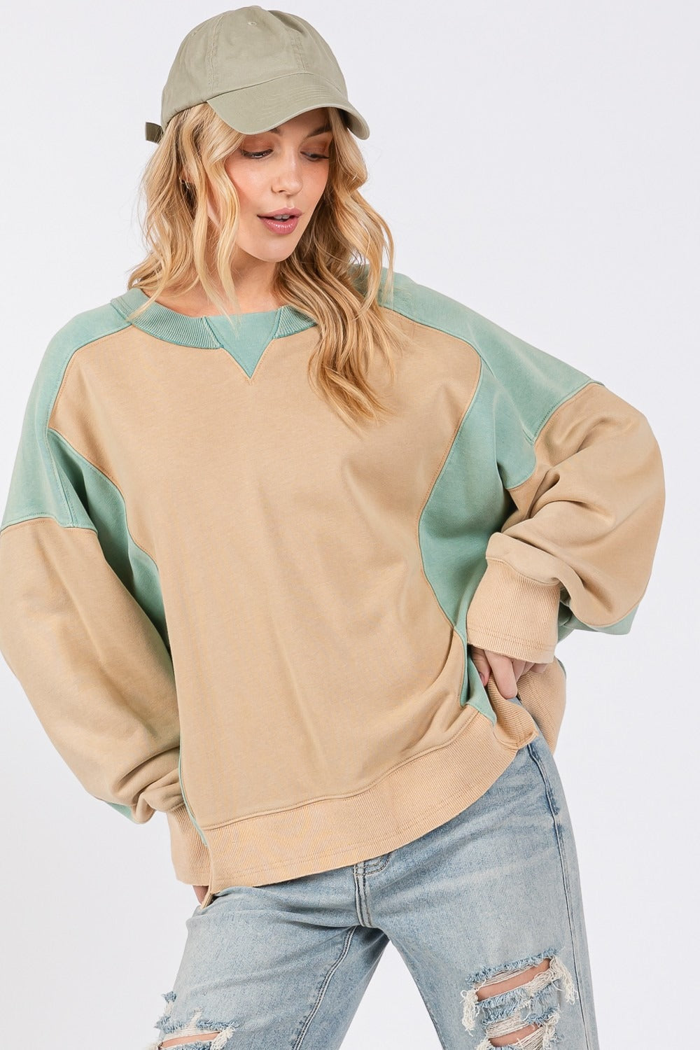 Misses Color Block Round Neck Sweatshirt