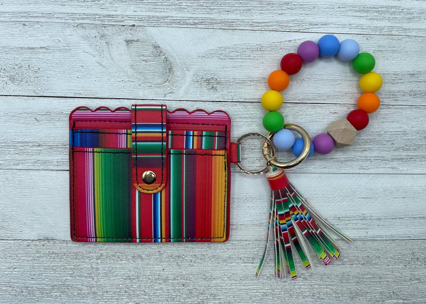 Multiple Color Leather Keychain Wallet With Wristlet Bangle Bracelet