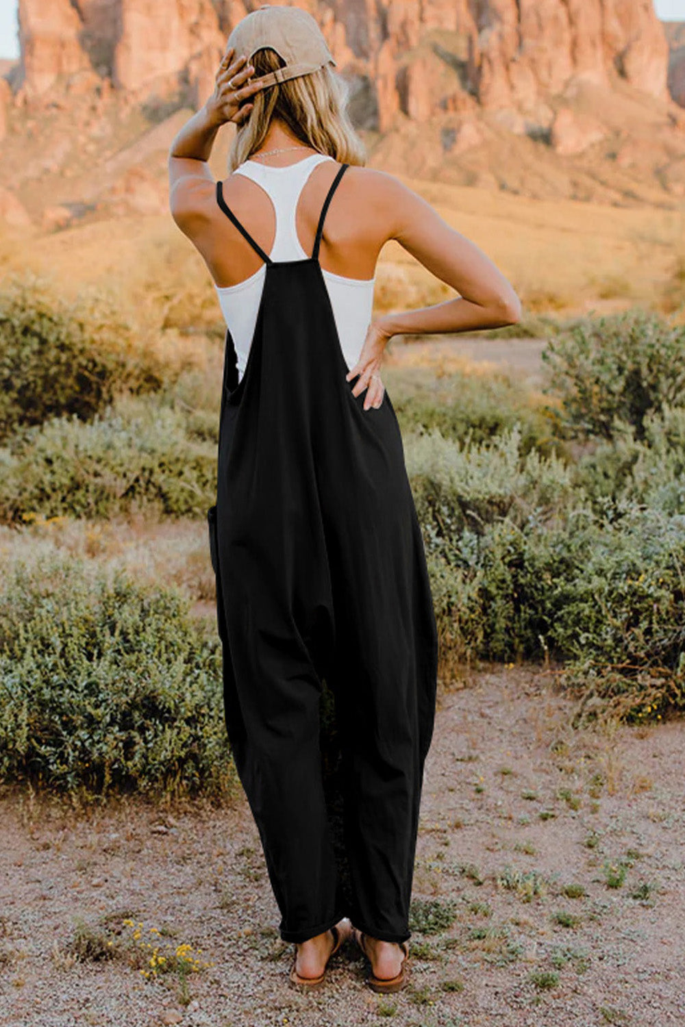 Solids V-Neck Sleeveless Jumpsuit with Pockets