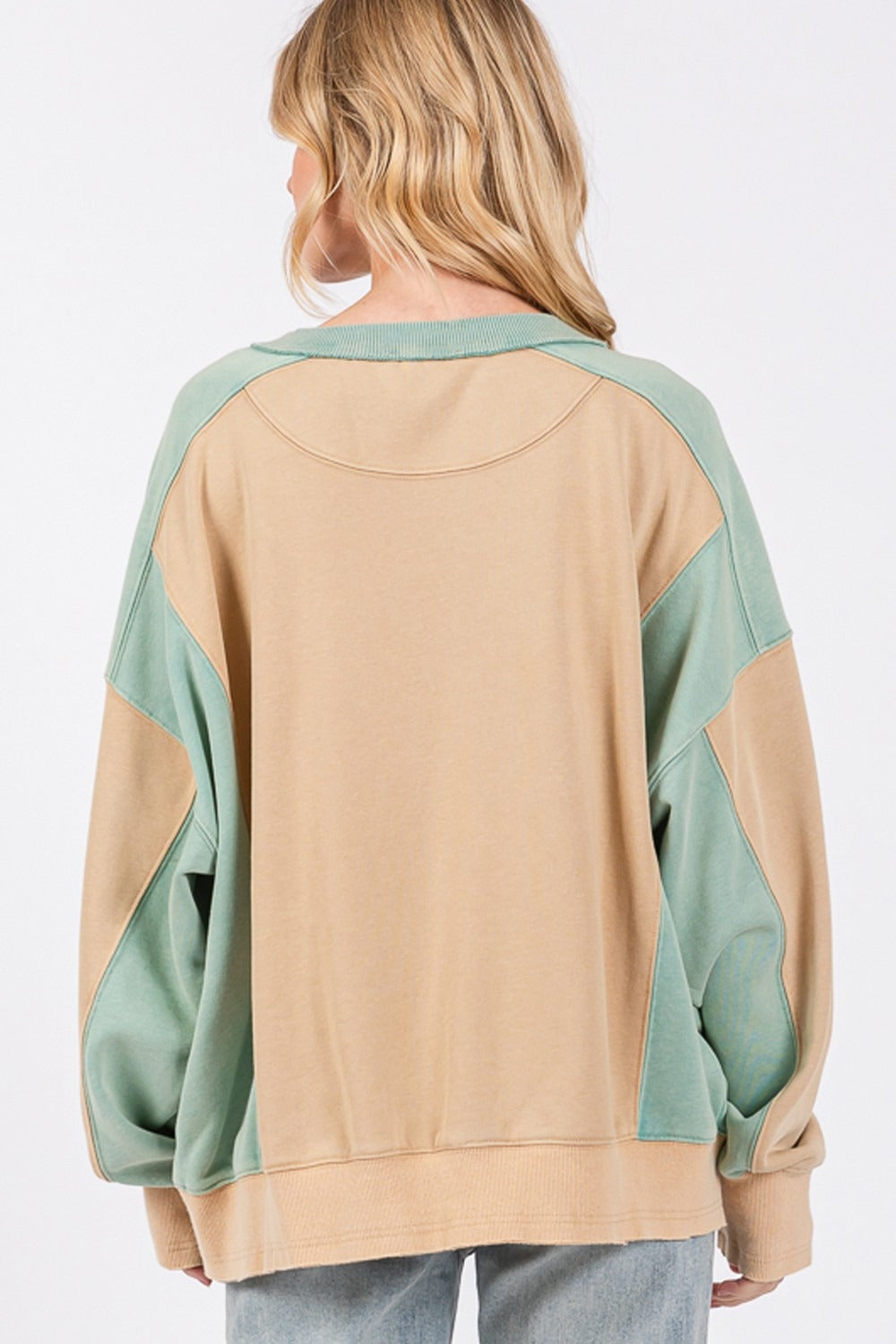 Misses Color Block Round Neck Sweatshirt