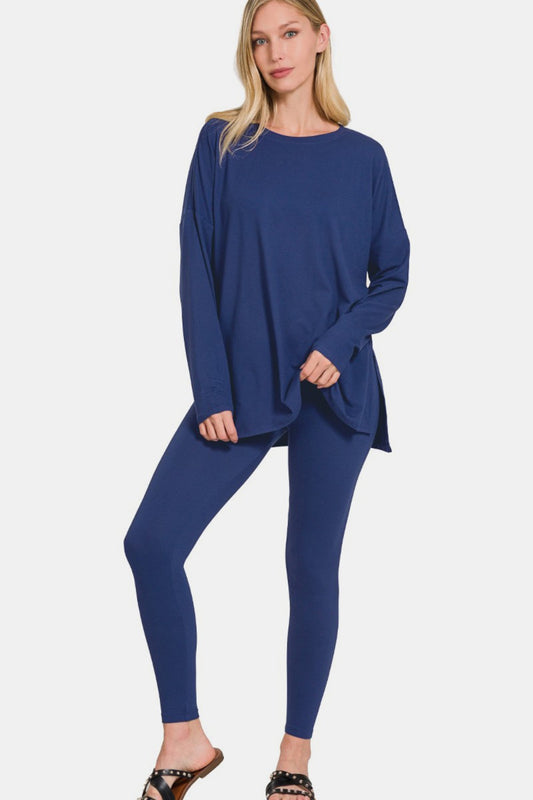 Zenana Brushed Microfiber Top and Leggings Lounge Set