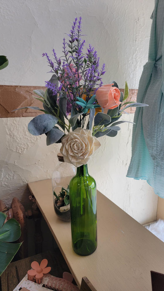Wine Bottle Wooden Flowers - AnnRose Boutique