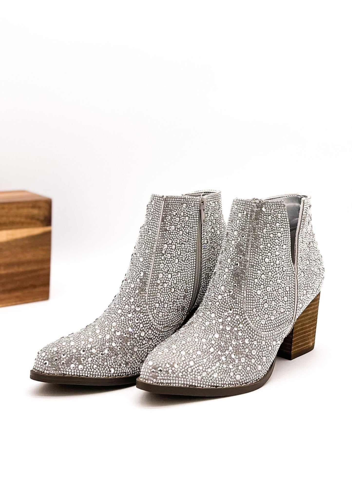 Shine Star Rhinestone Bootie in Silver