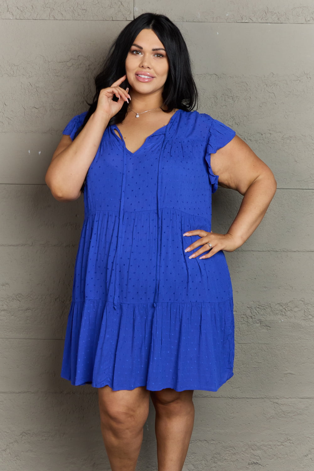 Blue Peasant Neckline Tiered Dress - AnnRose Boutique