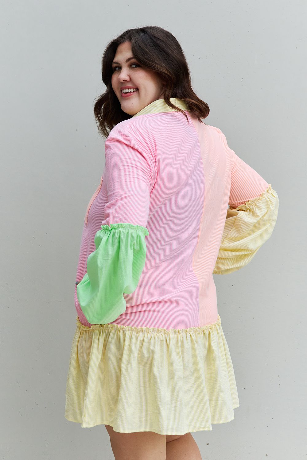 Colorblock Long Sleeve Shirt Dress - AnnRose Boutique