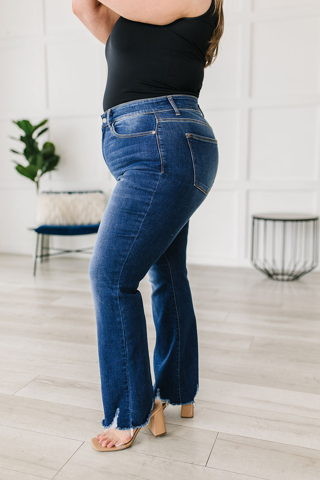 Charity Mid Rise Distressed Hem Bootcut Jeans - AnnRose Boutique