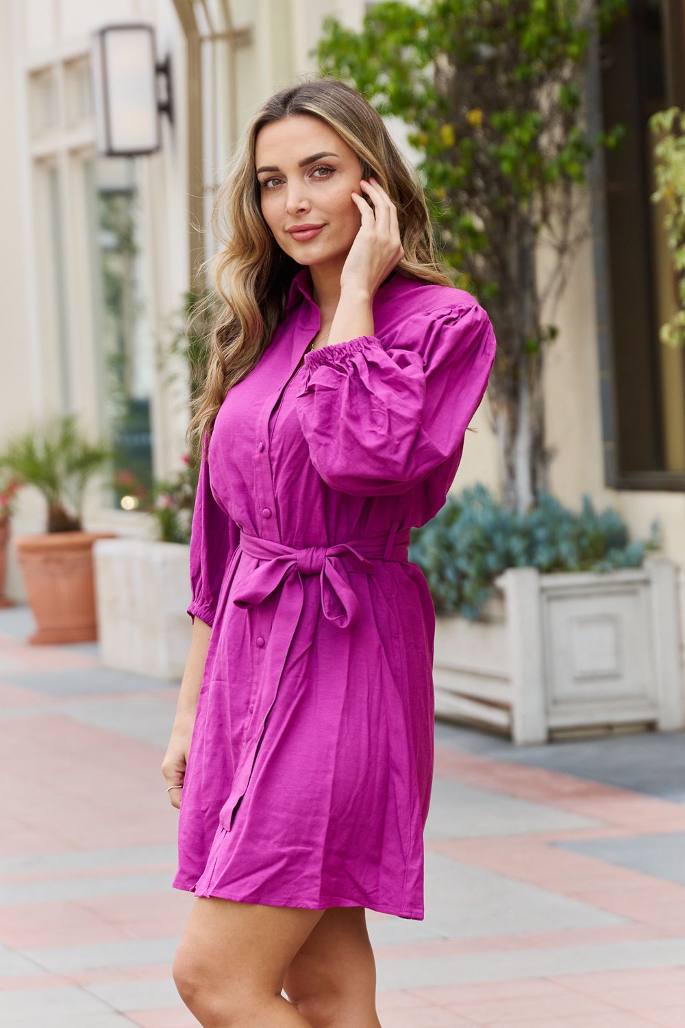 Jade By Jane Hello Darling Full Size Half Sleeve Belted Mini Dress in Magenta - AnnRose Boutique