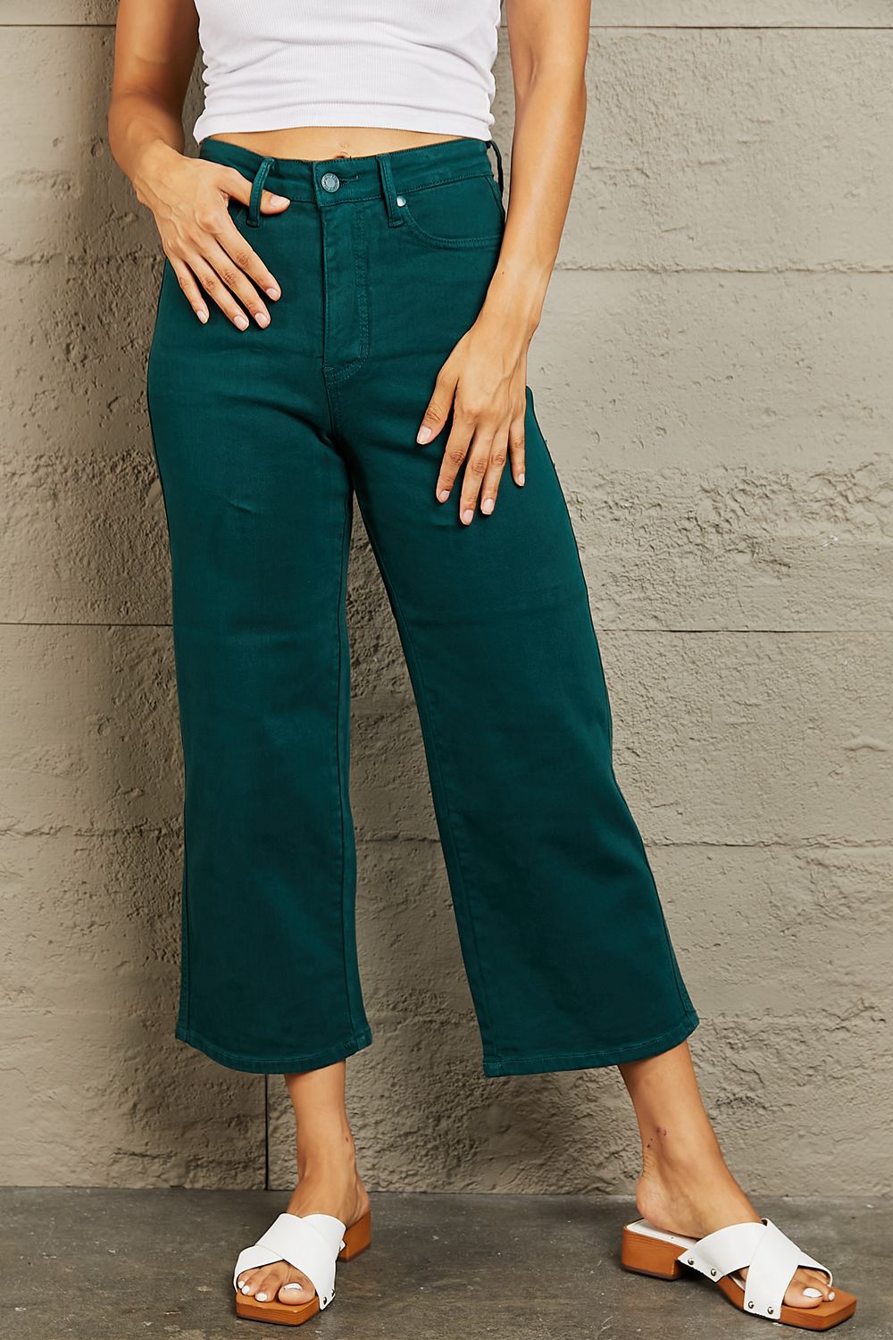 Judy Blue Tummy Control High Waisted Cropped Wide Leg Jeans - AnnRose Boutique
