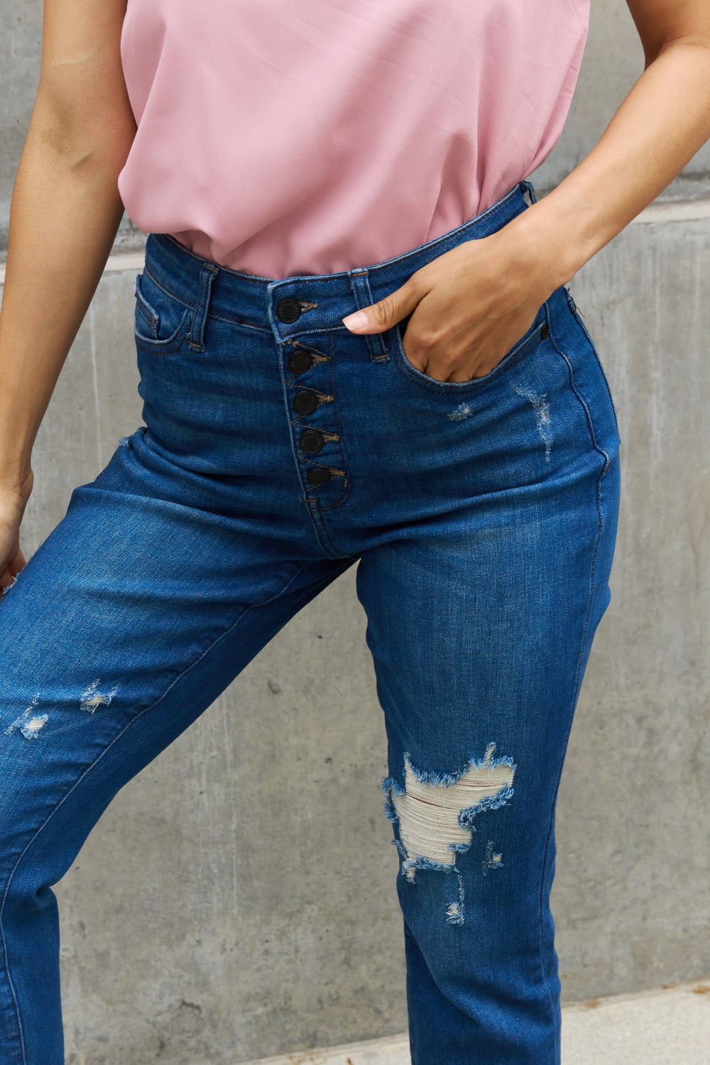 Judy Blue High Waisted Distressed Boyfriend Jeans - AnnRose Boutique