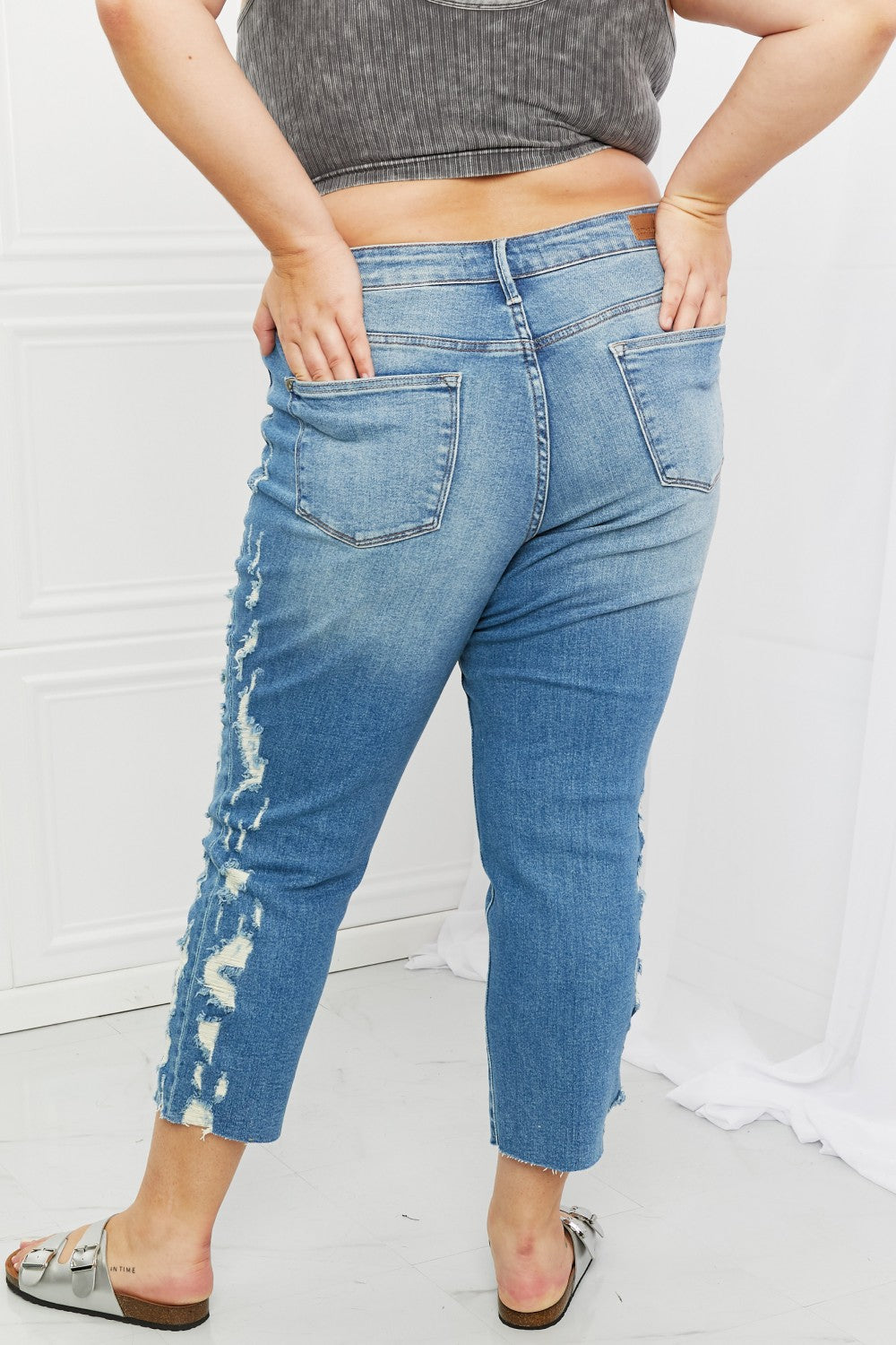 Judy Blue Straight Leg Distressed Jeans - AnnRose Boutique