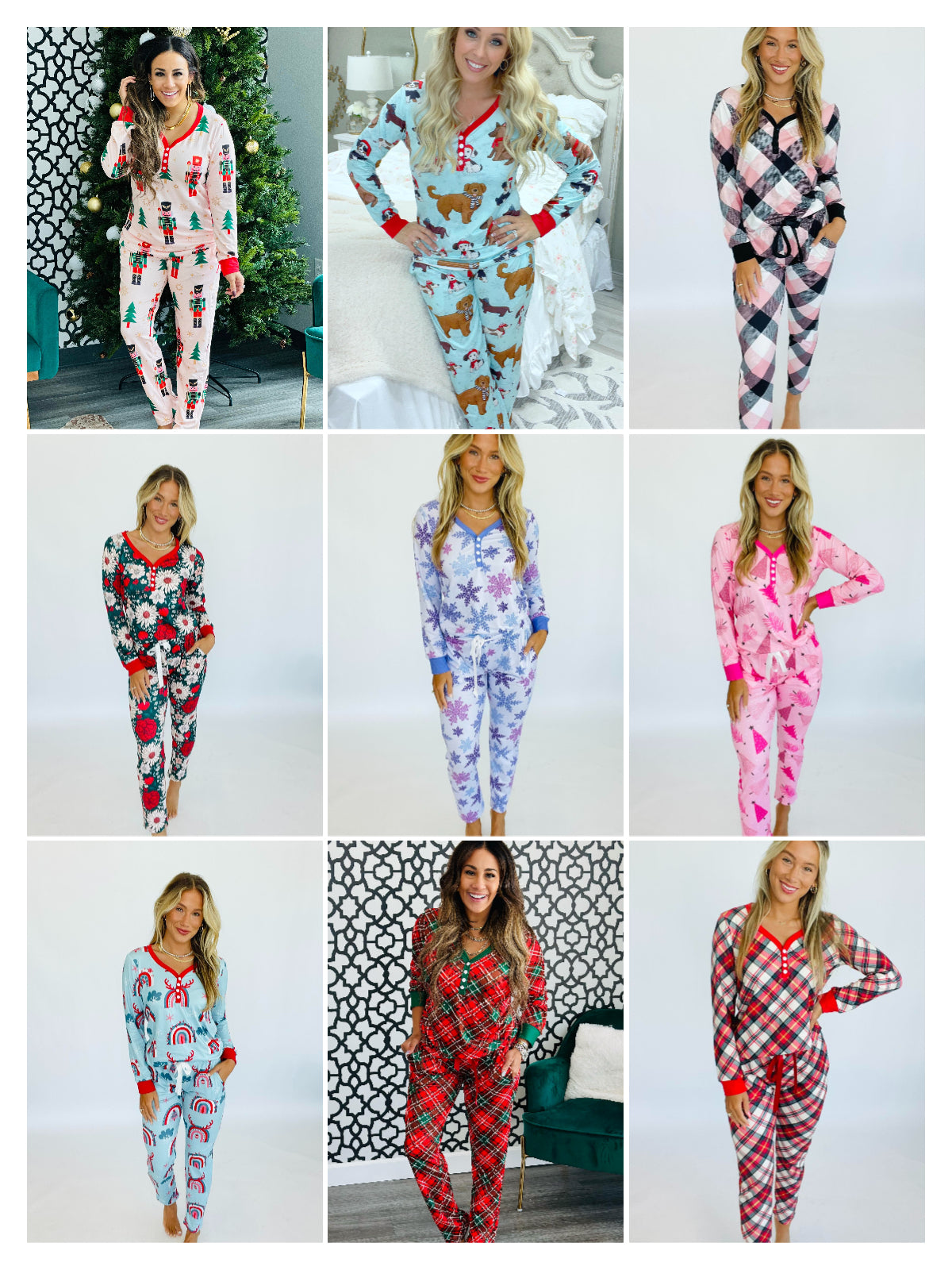 PREORDER: Long Sleeve Holiday Pajamas In Assorted Prints - AnnRose Boutique