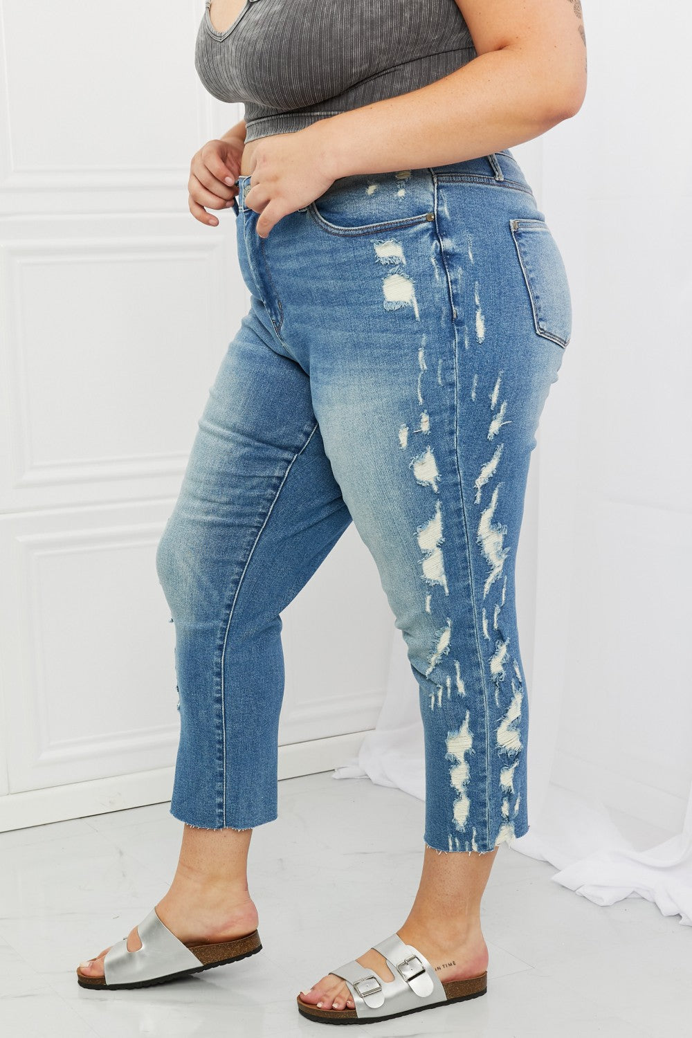 Judy Blue Straight Leg Distressed Jeans - AnnRose Boutique