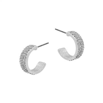 Silver with Rhinestone Small Hoop .75" Earring