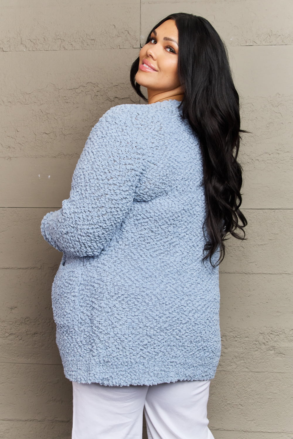 Zenana Falling For You Full Size Open Front Popcorn Cardigan - AnnRose Boutique