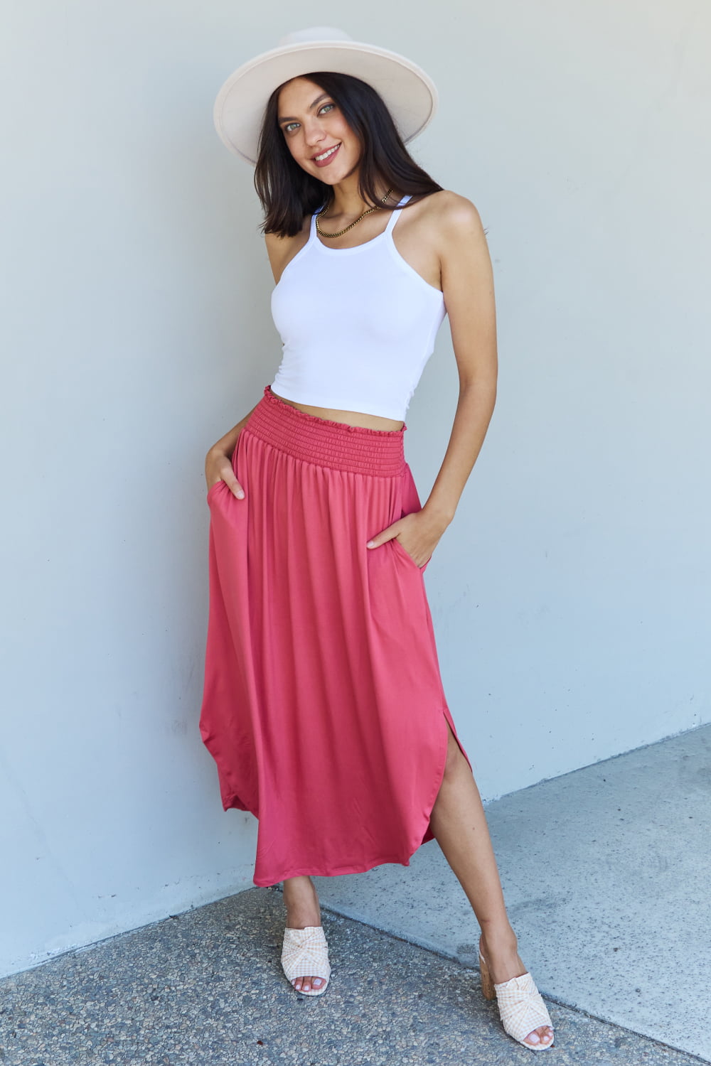 High Waist Scoop Maxi Skirt in Hot Pink - AnnRose Boutique