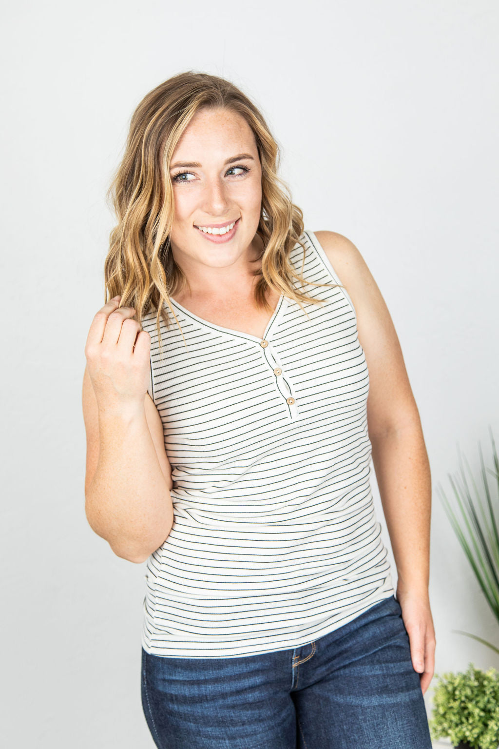 Addison Henley Tank - Ivory and Black Stripes - AnnRose Boutique