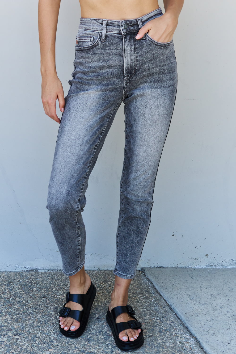 Judy Blue High Waisted Stone Wash Slim Fit Jeans - AnnRose Boutique