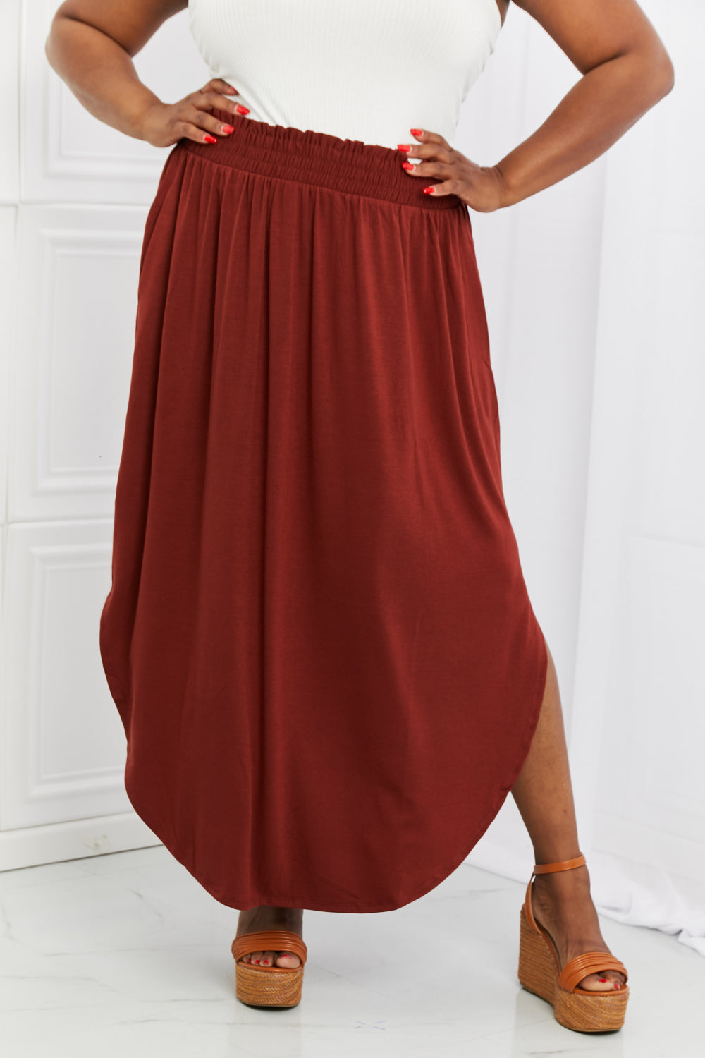 Scrunch Skirt in Dark Rust - AnnRose Boutique