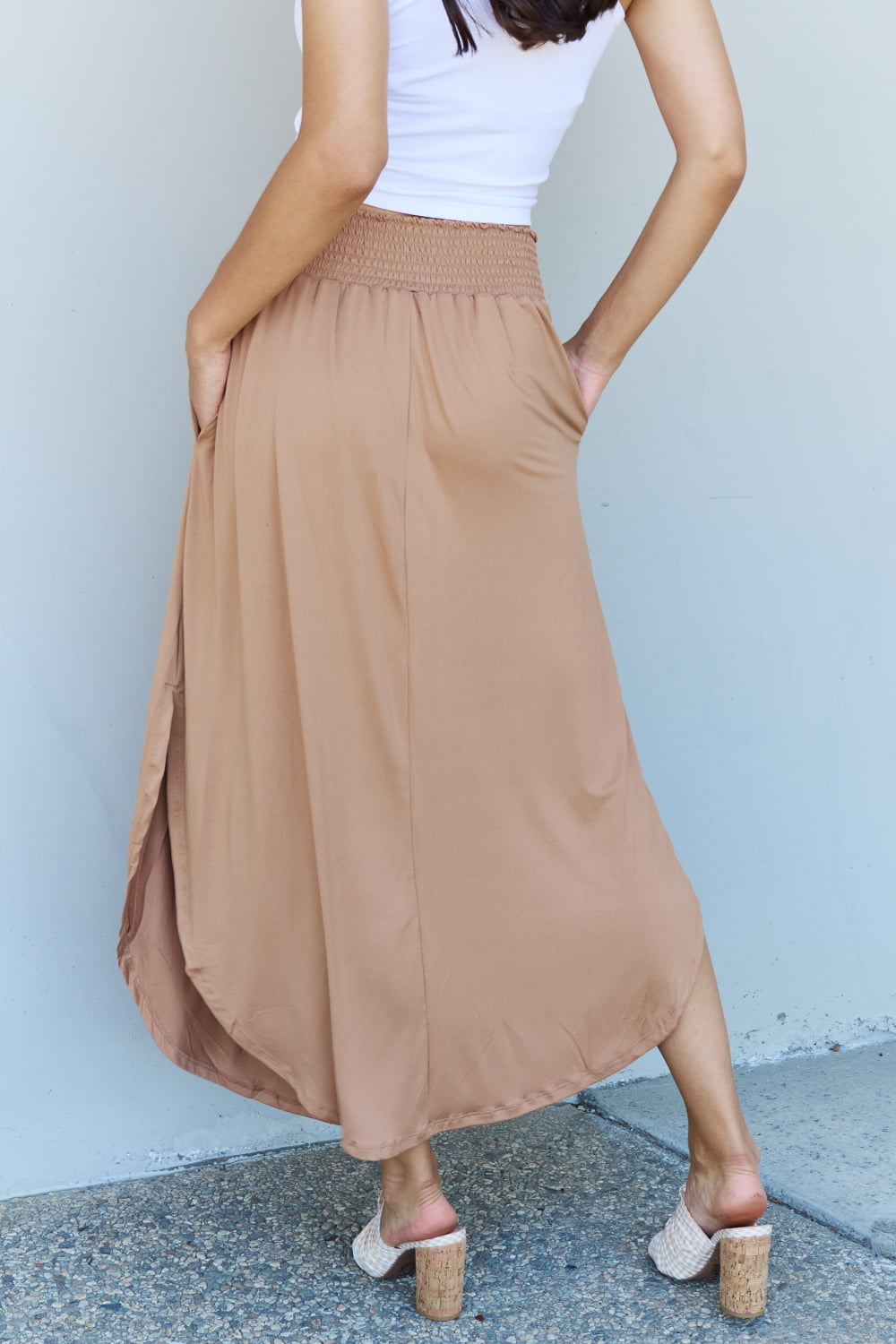 High Waist Scoop Maxi Skirt in Tan - AnnRose Boutique