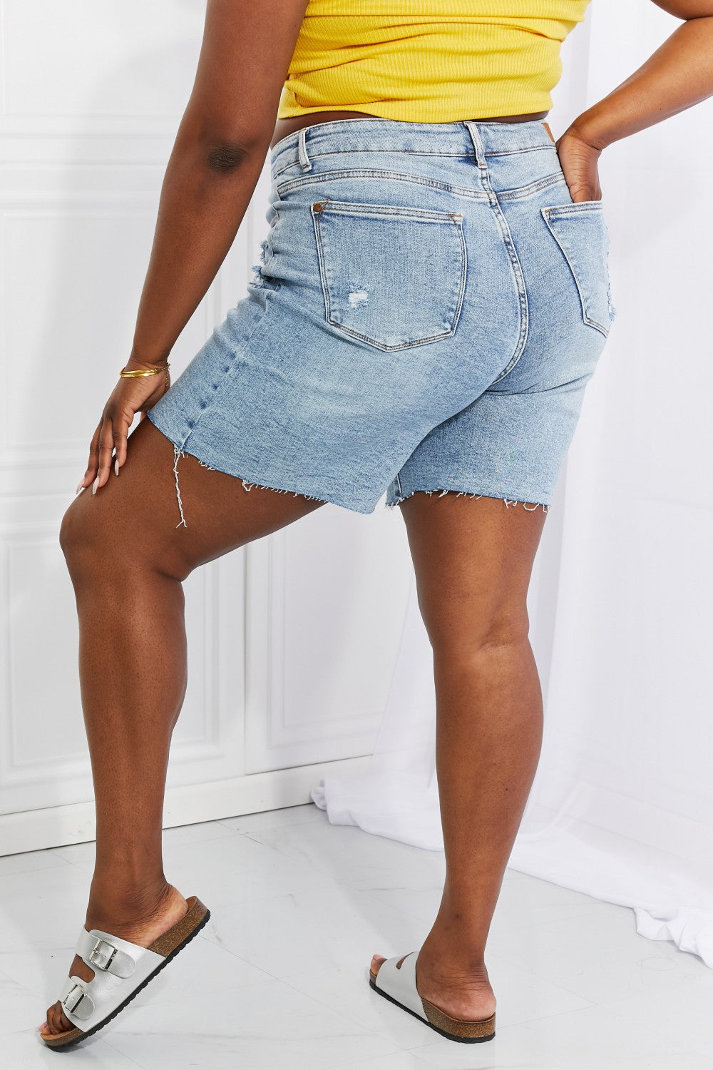Judy Blue Mid-Length Denim Patch Shorts - AnnRose Boutique