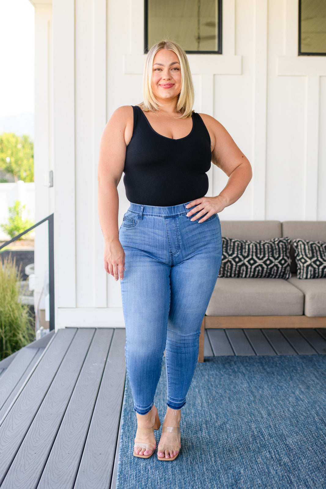 Amanda High Rise Pull on Release Hem Skinny Jeans - AnnRose Boutique