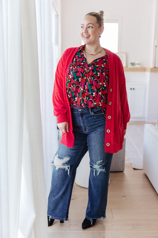 Red Button Down Cardigan