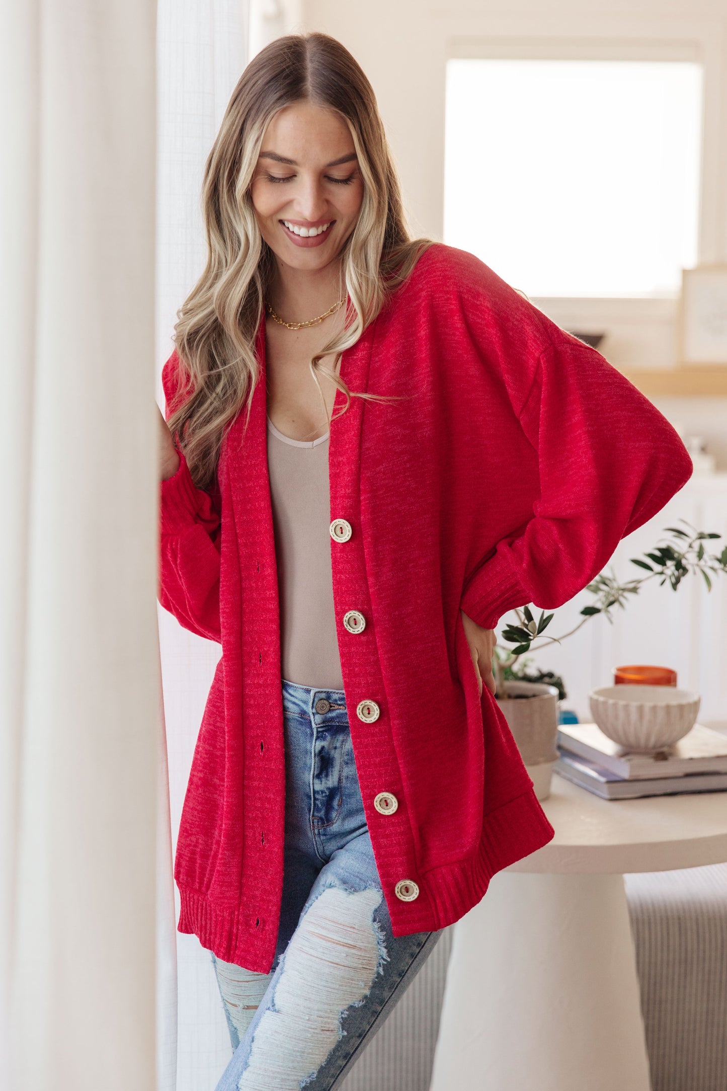 Red Button Down Cardigan