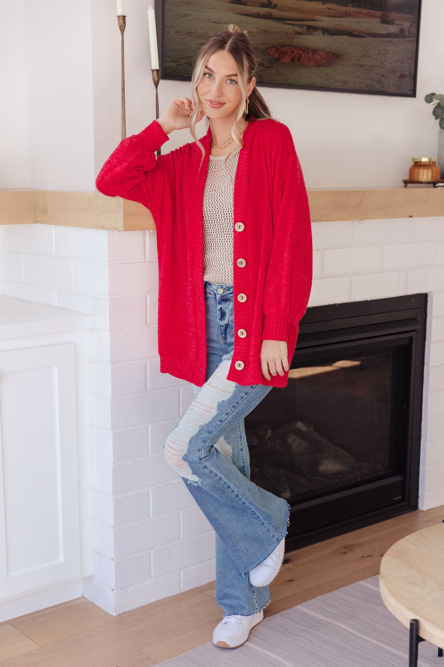 Red Button Down Cardigan