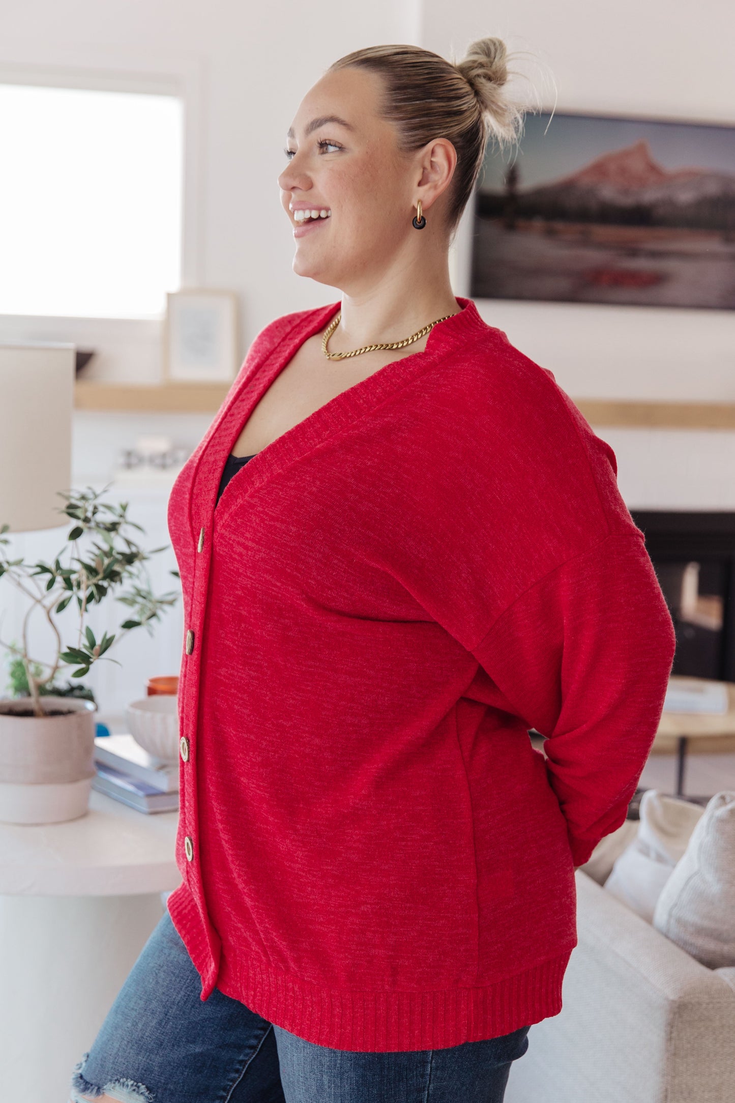 Red Button Down Cardigan