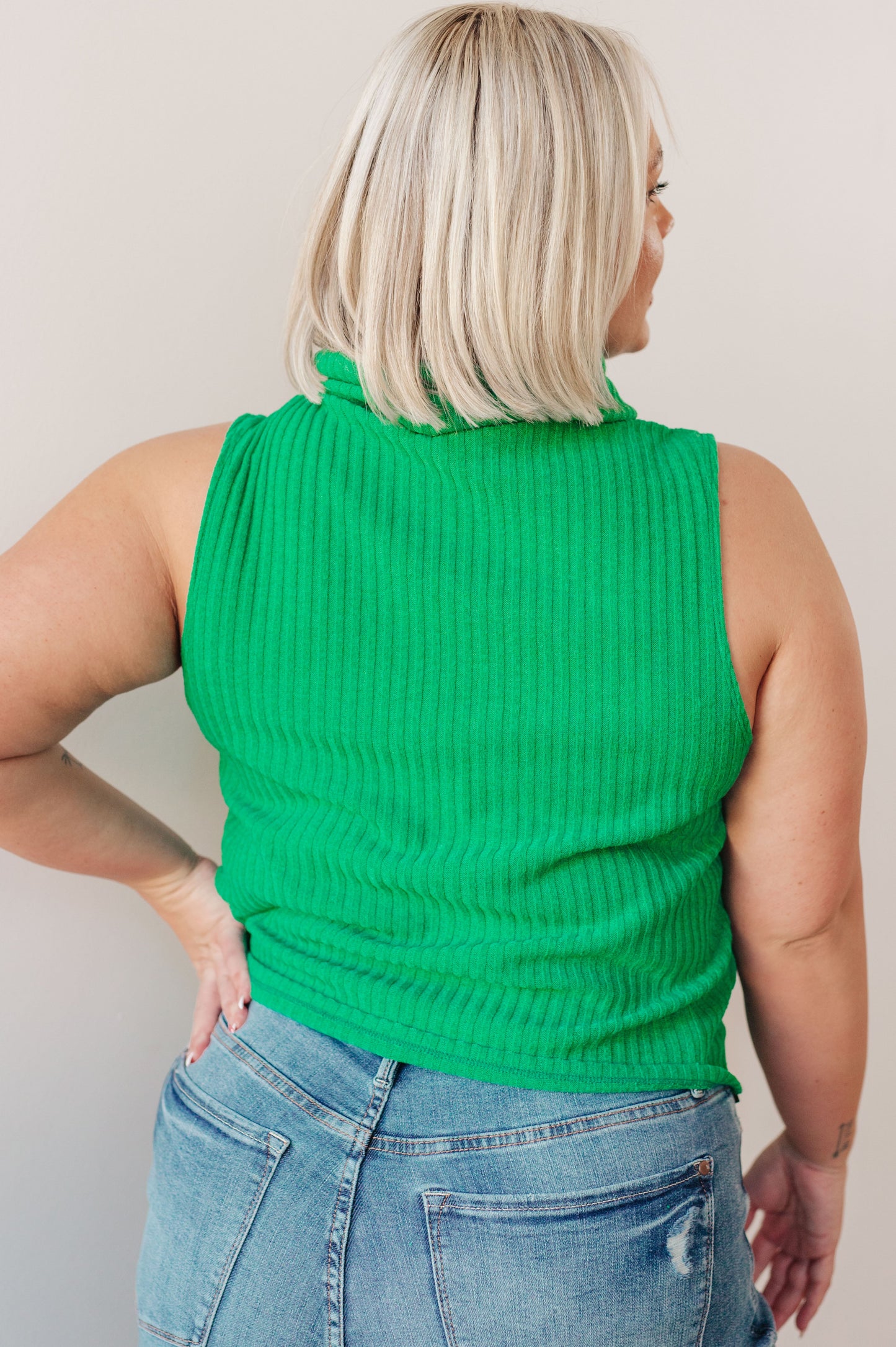 Green Sleeveless Turtleneck Sweater
