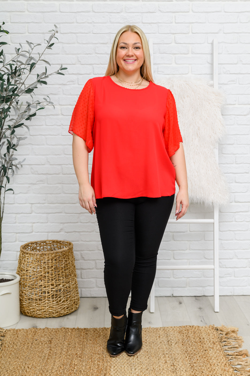 Short Sleeve Blouse In Red