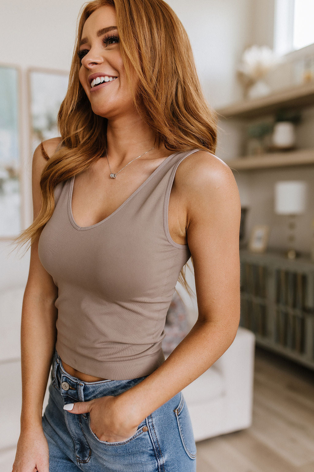 Carefree Seamless Reversible Tank in Light Mocha