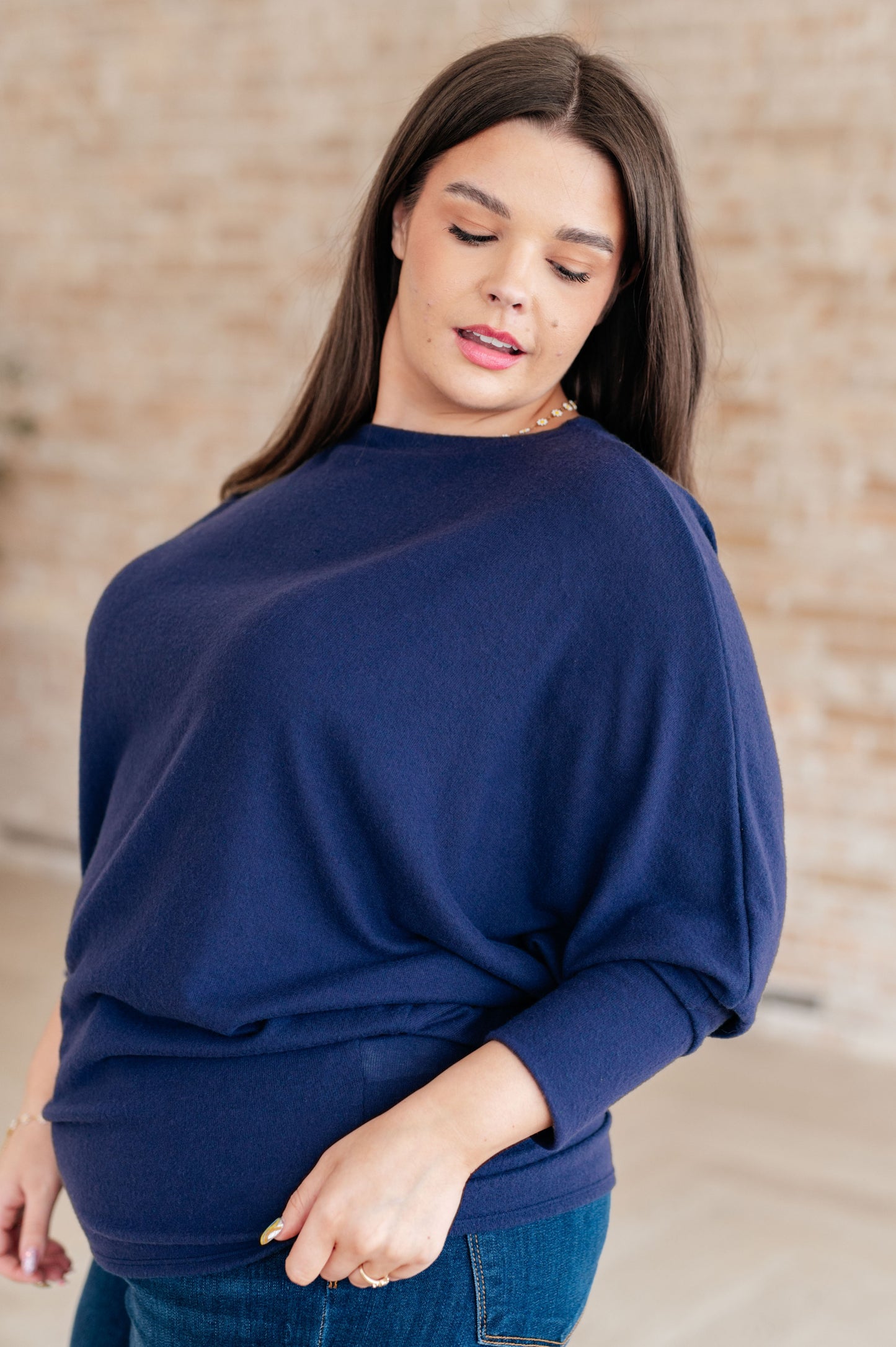 Navy Batwing Top