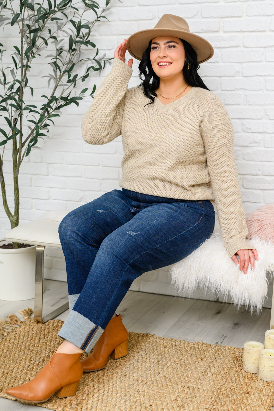 V-Neck Sweater in Oatmeal