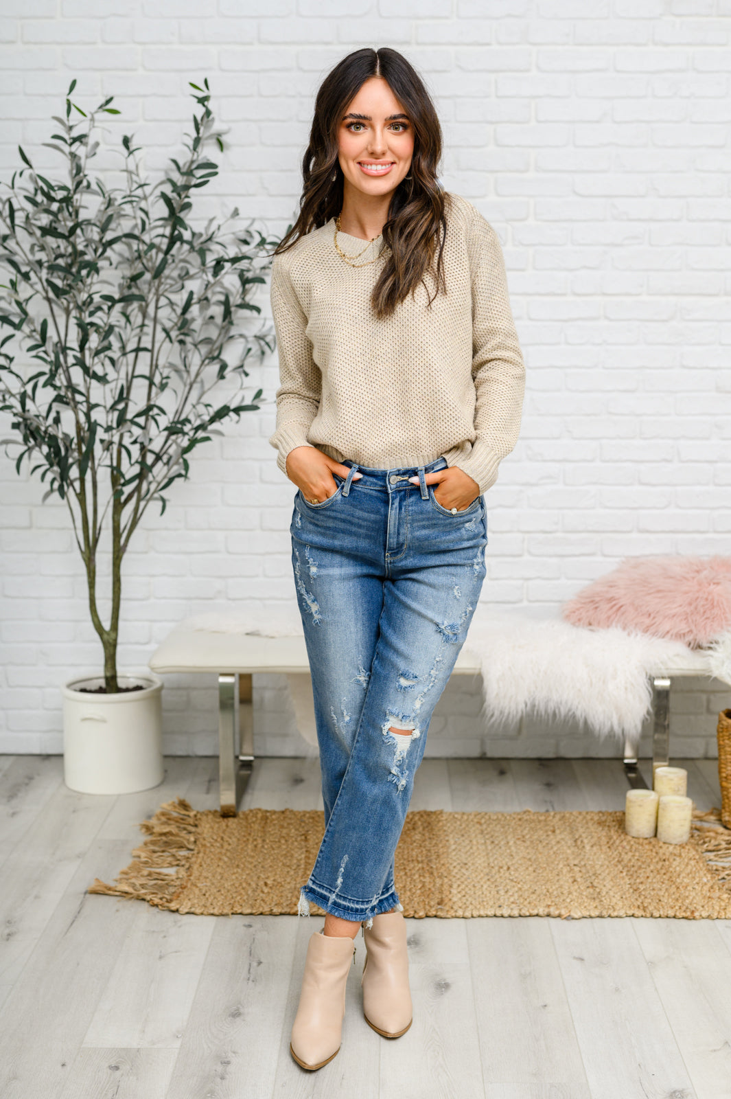 V-Neck Sweater in Oatmeal