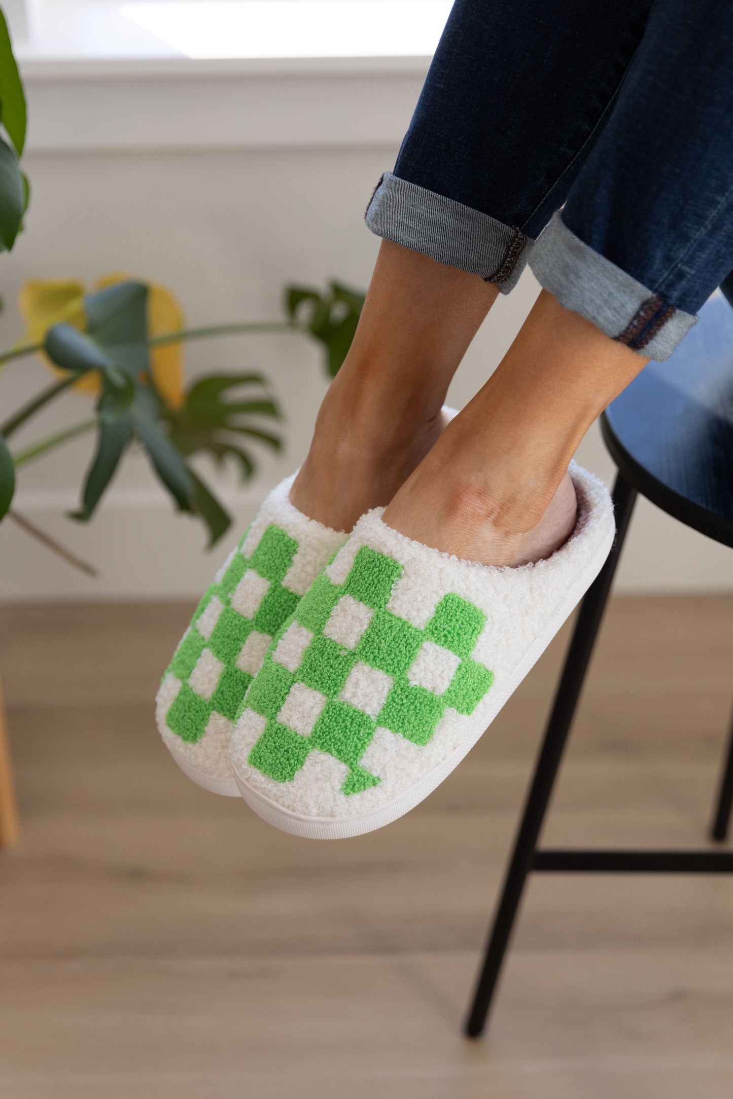 Checked Slippers in Green