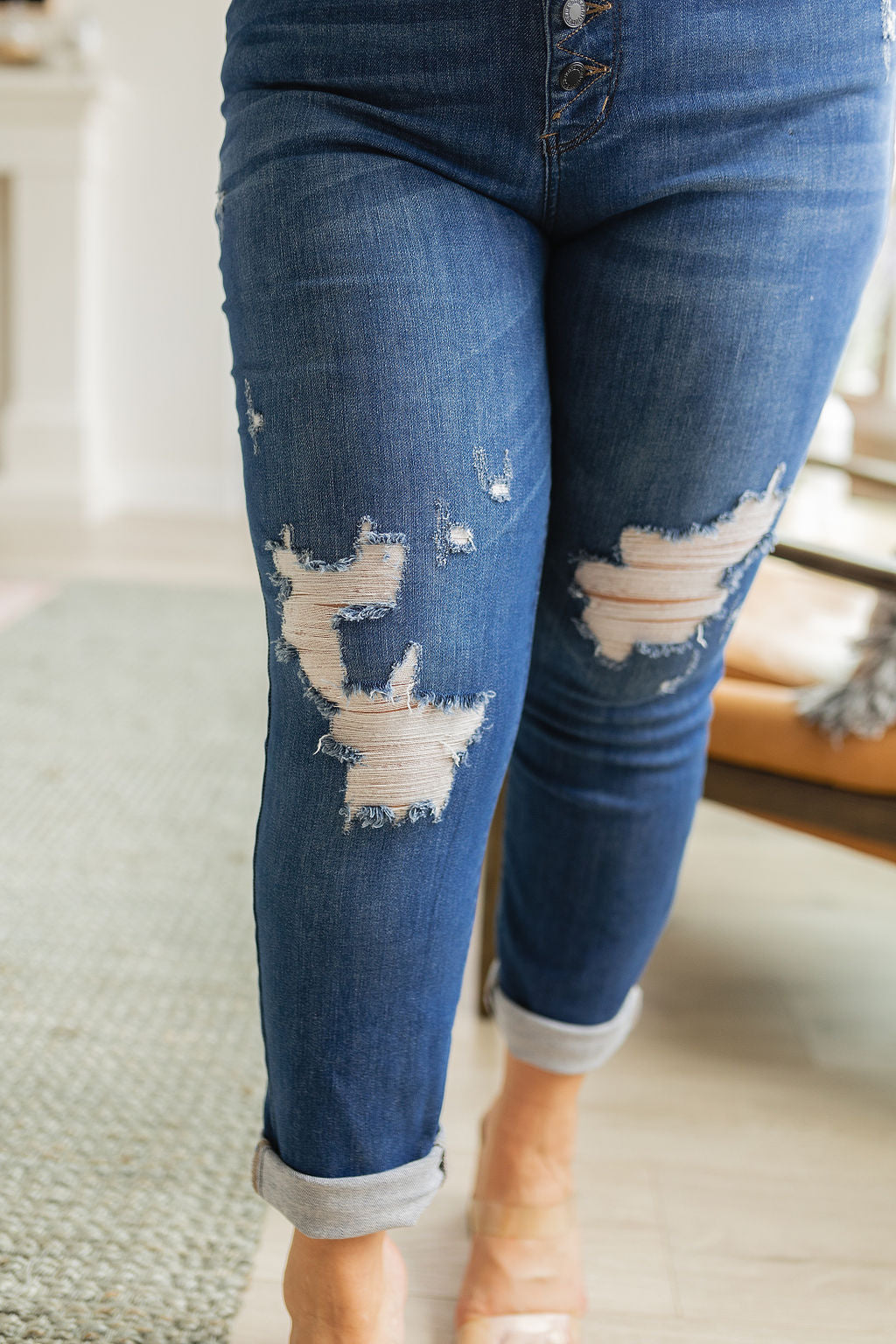 Judy Blue Colt High Rise Button Fly Distressed Boyfriend Jeans - AnnRose Boutique