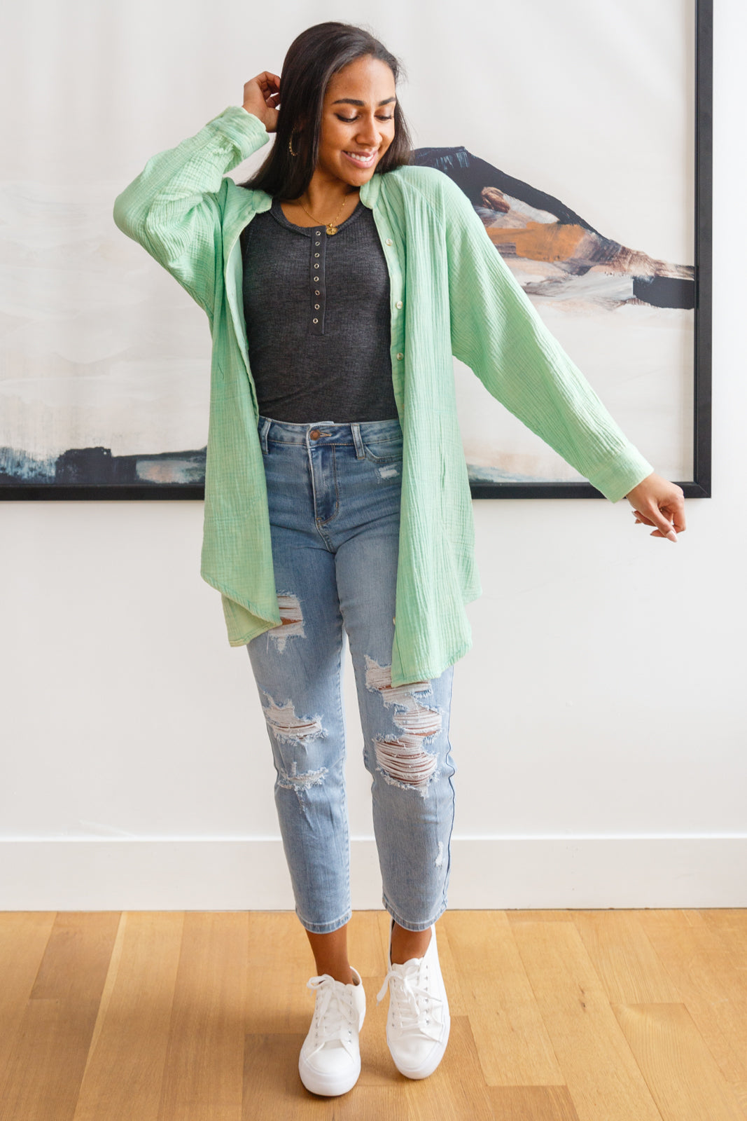 Button Up Top In Vintage Green