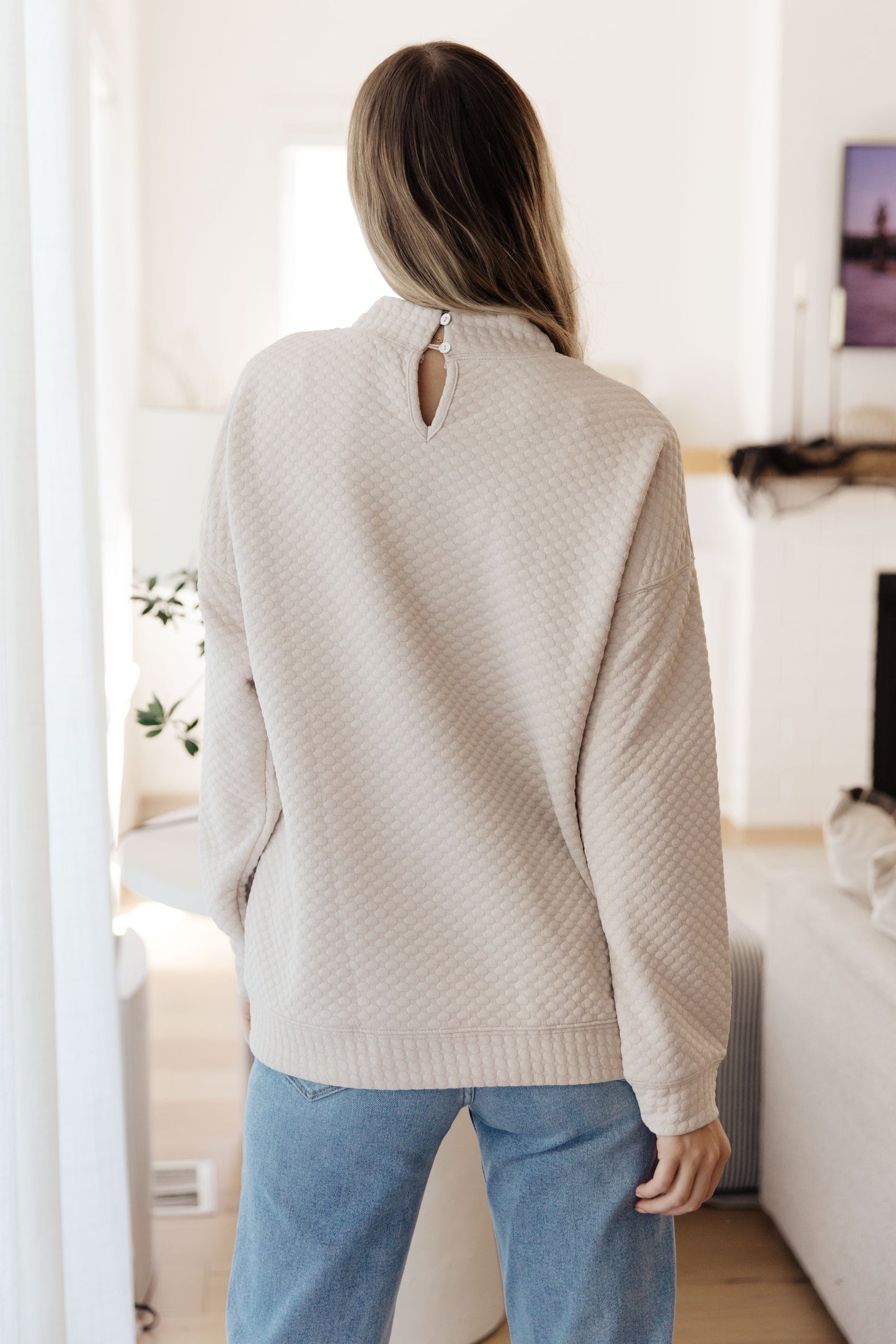 Ivory Quilted Mock Neck Pullover