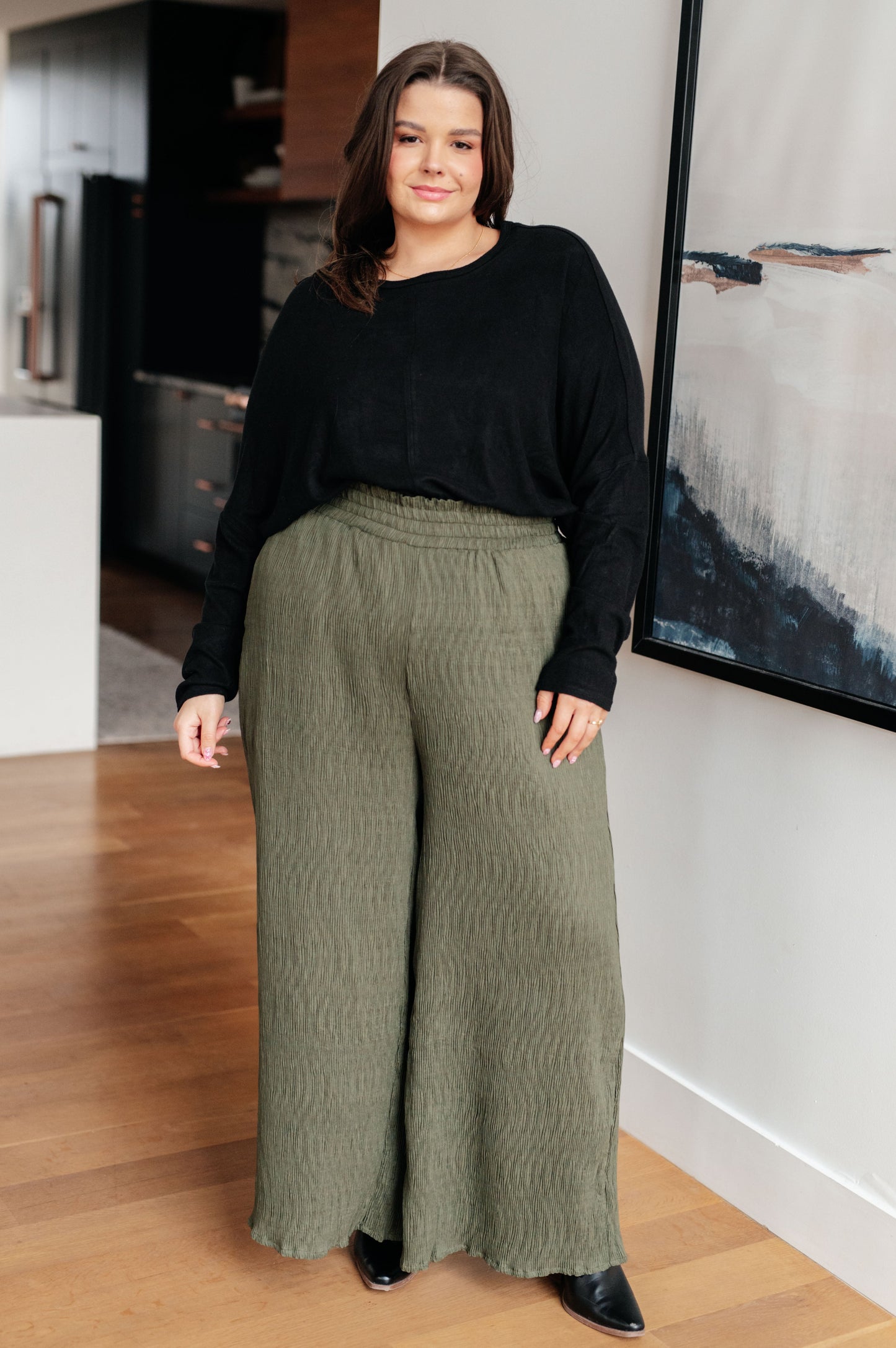 High Rise Wide Pants in Olive