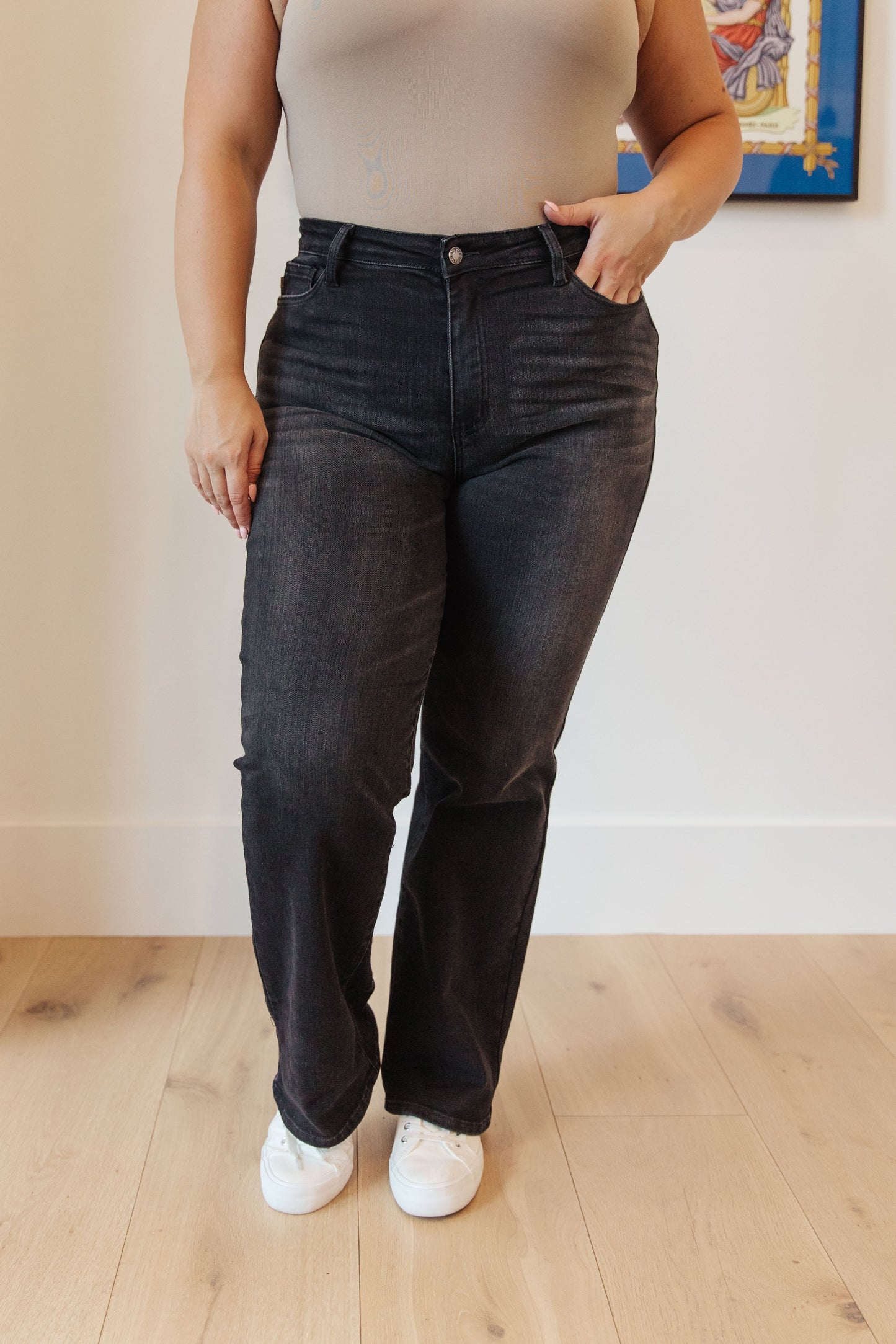 Eleanor High Rise Classic Straight Jeans in Washed Black - AnnRose Boutique