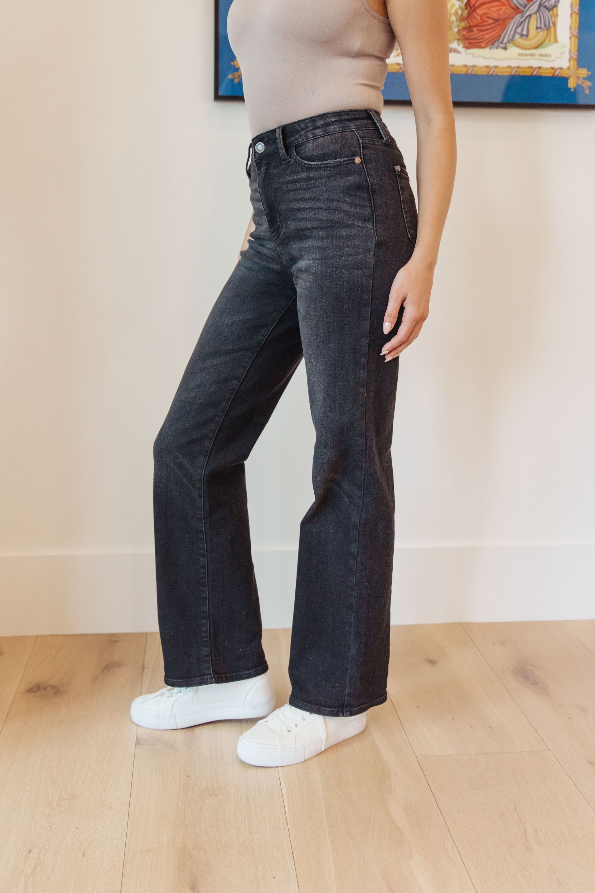 Eleanor High Rise Classic Straight Jeans in Washed Black - AnnRose Boutique