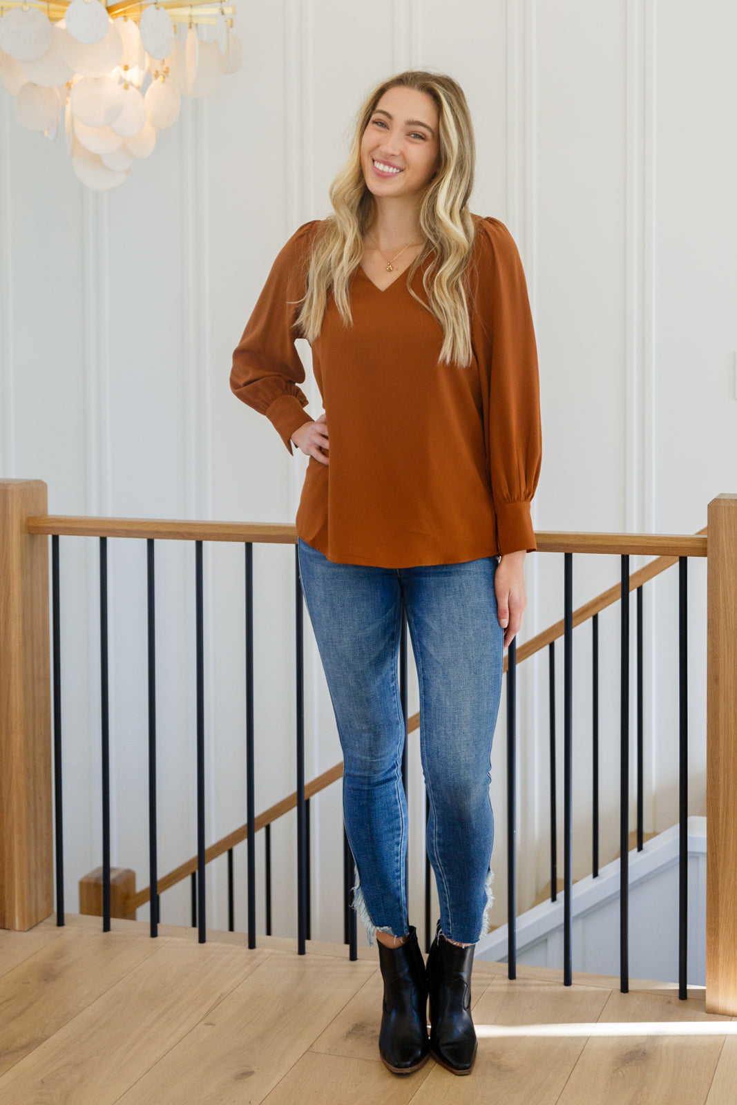 V Neck Blouse In Toffee