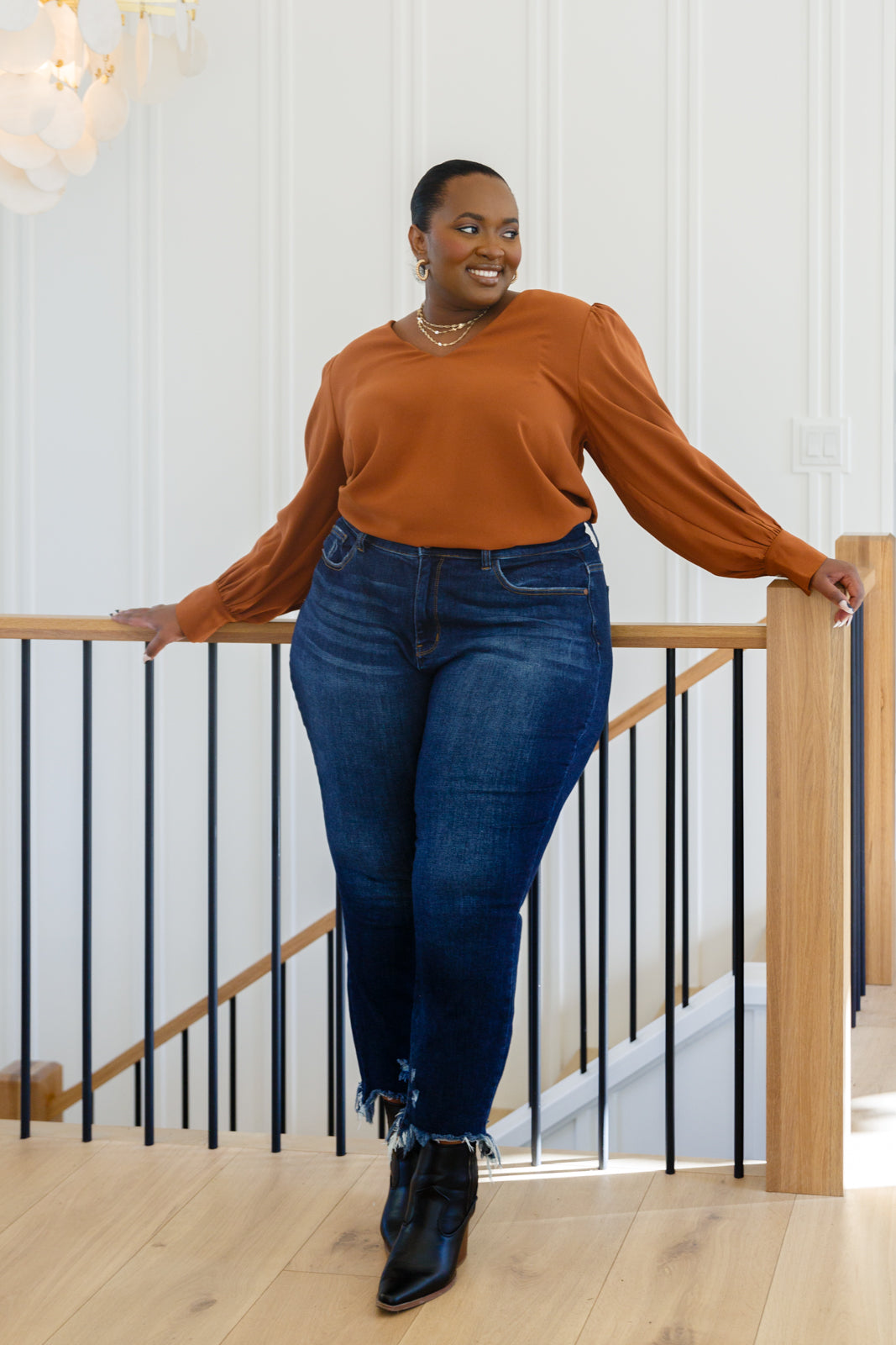 V Neck Blouse In Toffee