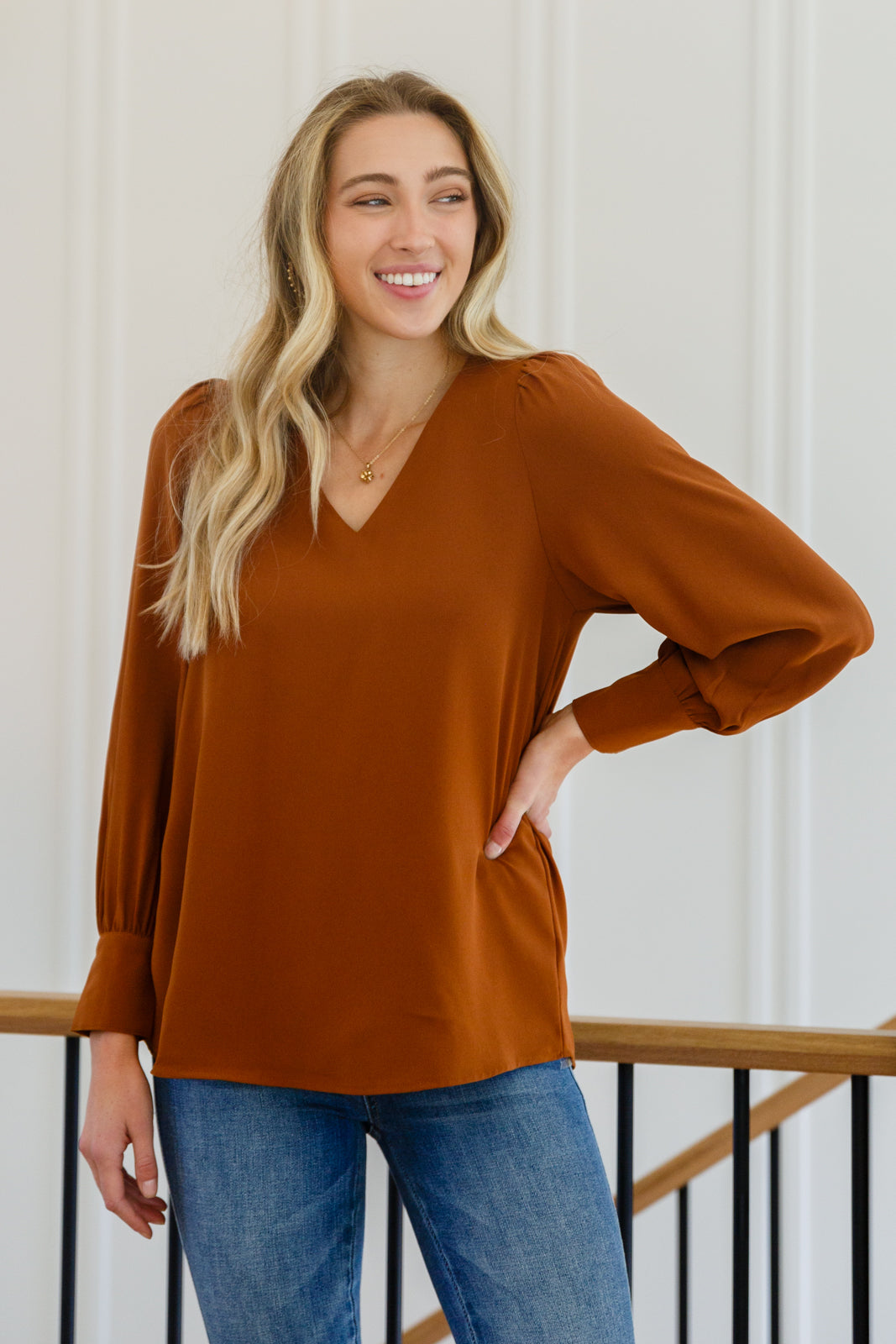 V Neck Blouse In Toffee