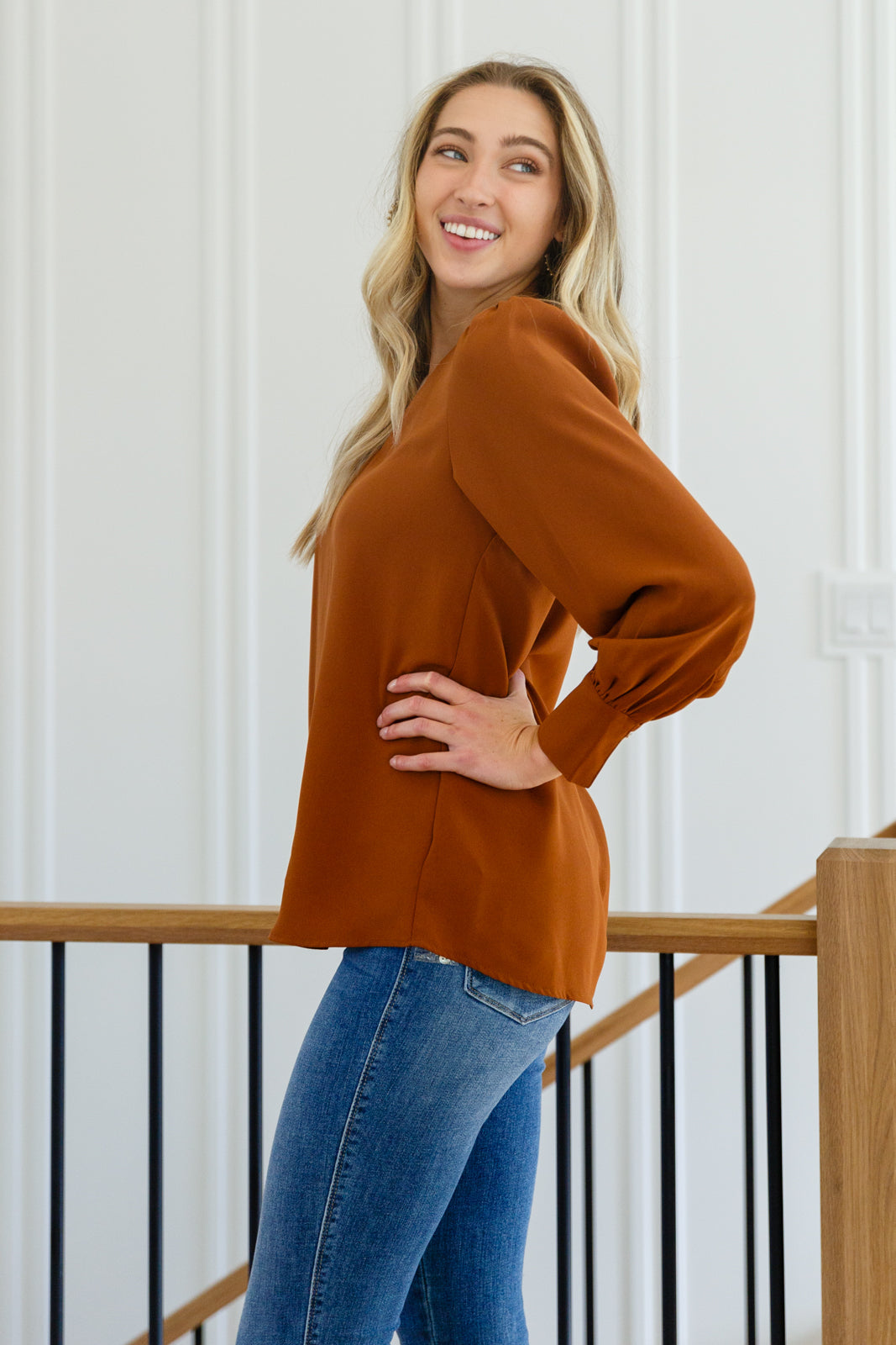 V Neck Blouse In Toffee