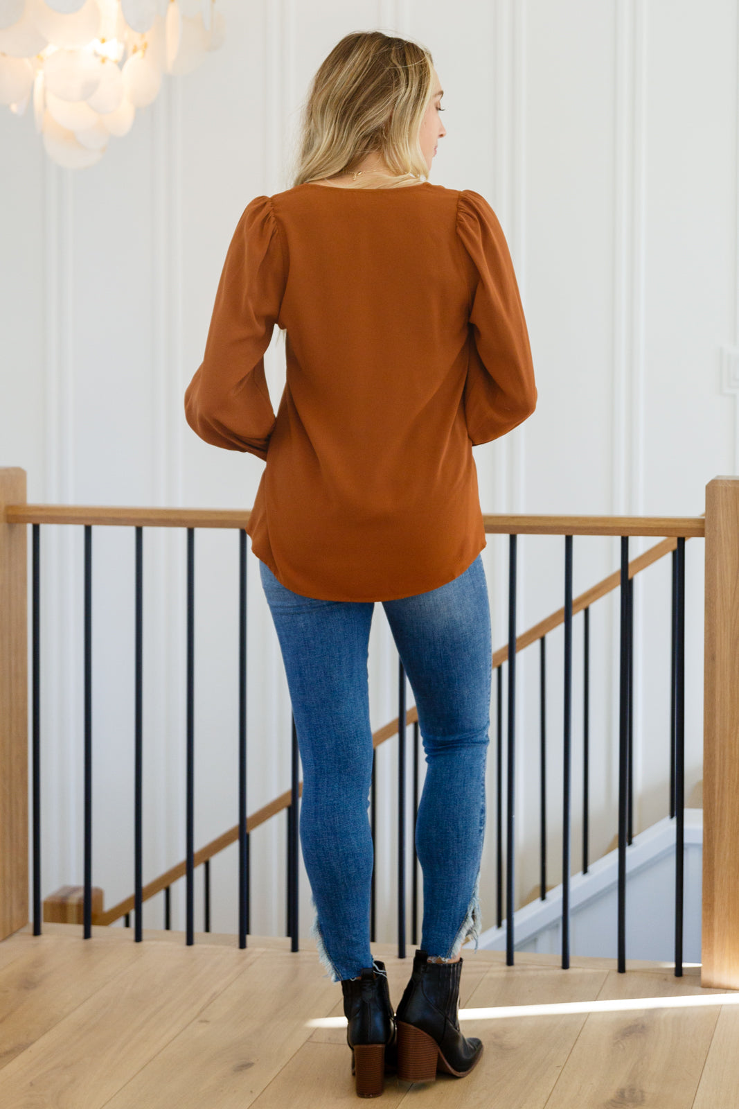 V Neck Blouse In Toffee