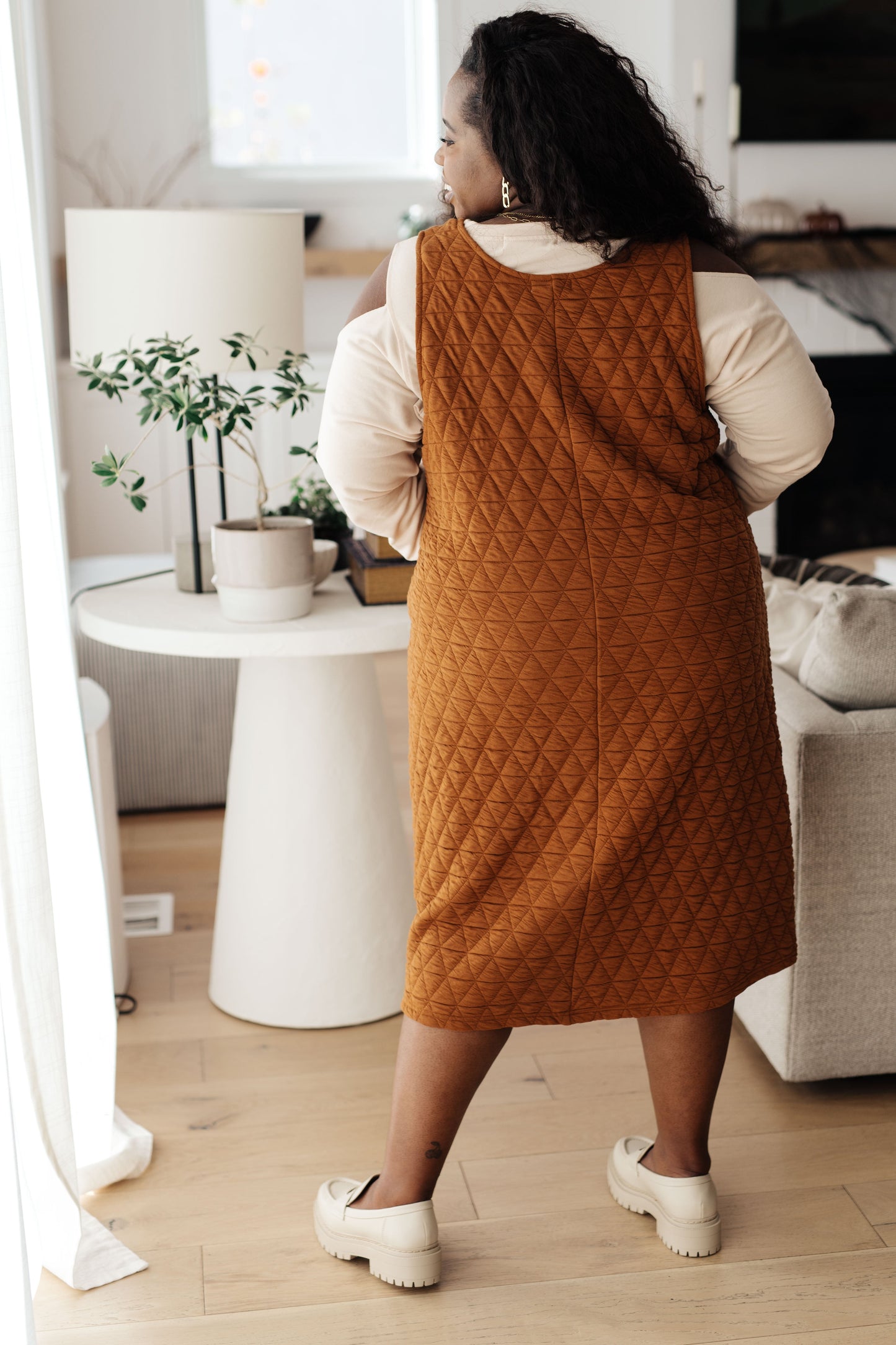 Rust Quilted Midi Dress